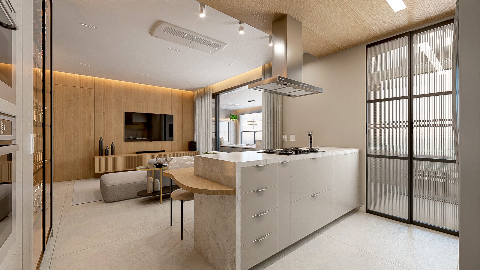 Cozinha integrada com ilha e coifa, Apartamento com Vista Panorâmica por Studio Mies