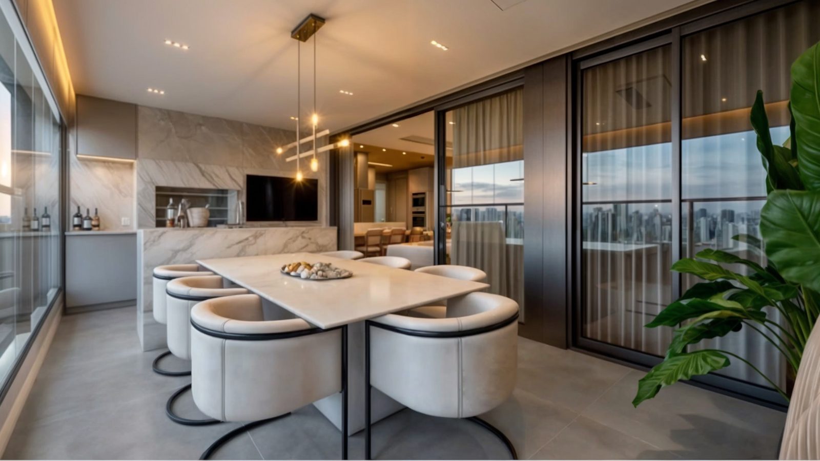 Varanda gourmet com vista para a cidade, Apartamento com Vista Panorâmica por Studio Mies